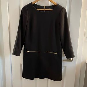 J. Crew faux leather sleeve shirt dress.